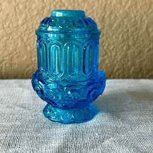 Mini L.E. Smith Mould Moon & Star Courting Fairy Lamps - Colonial Blue- Weishar